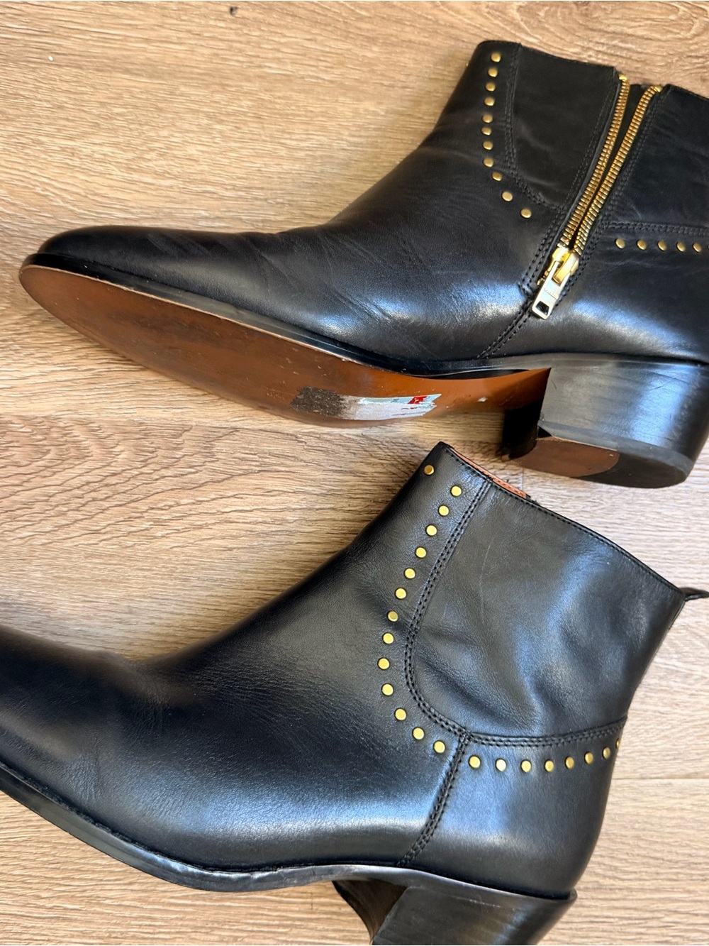 Coach Black Leather Ankle Boots with Gold Stud Accents - Picture 3 of 14